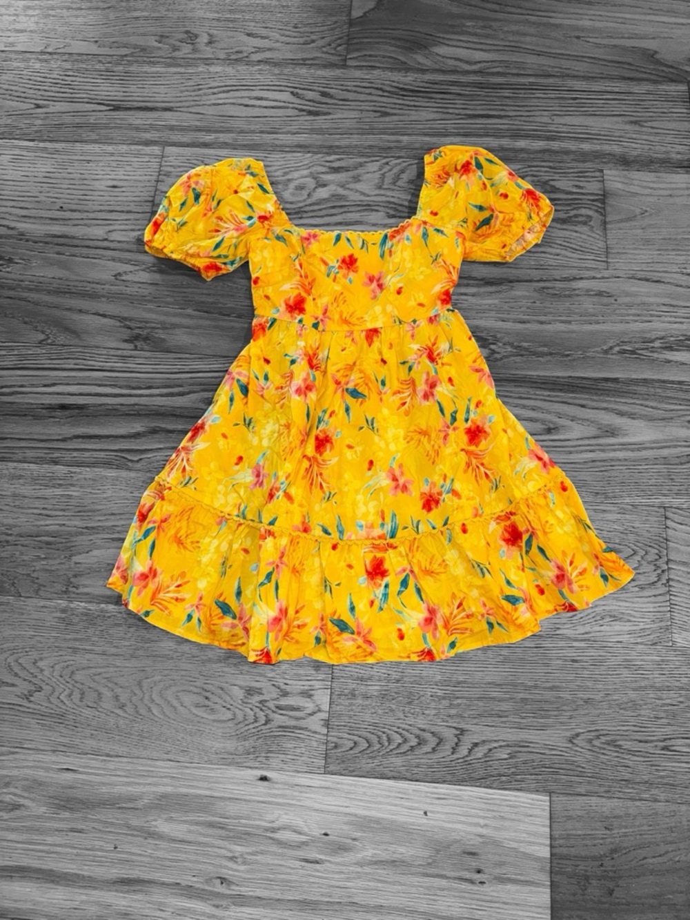 Umgee Yellow Floral Puff Sleeve Mini Dress